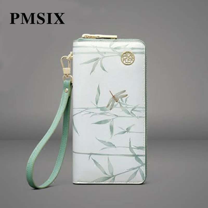 PMSIX, модные клатчи, сумки с цветочным принтом, кошелек для женщин, кожаный кошелек, элегантный, Повседневный, длинный, на молнии, Женский кошелек, клатч