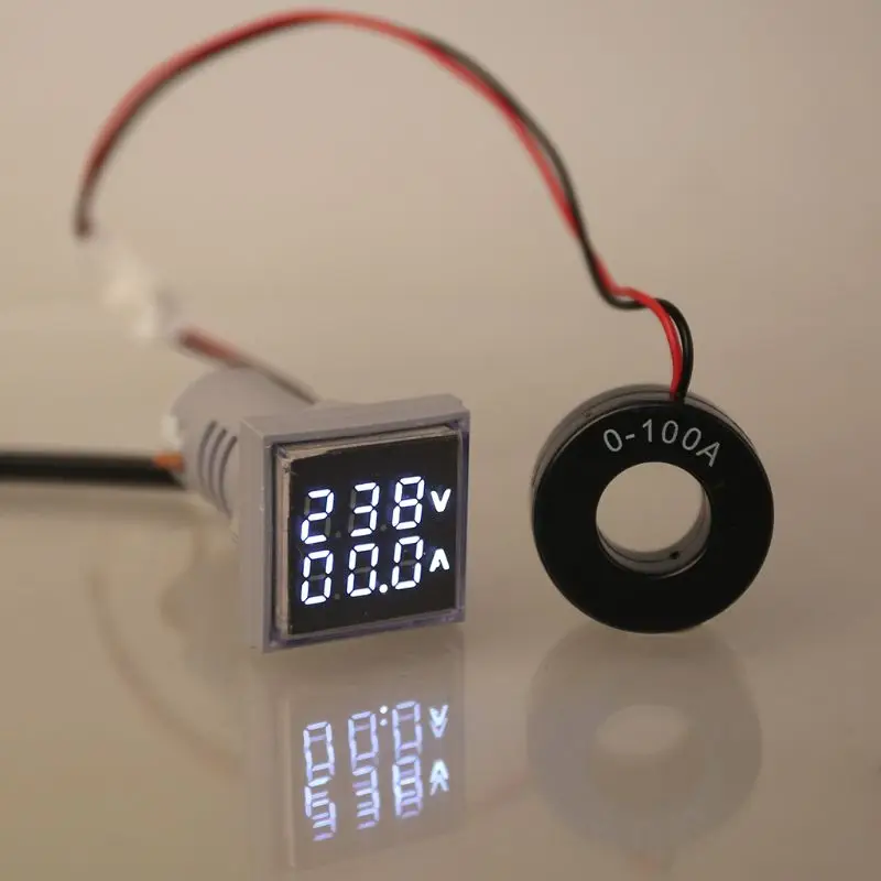 CE RoHS 22mm LED Square Panel Indicator Type Digital Voltmeter Ammeter Ampmeter 2 In 1 Testing Range AC 20-500V 1-100Amp | Лампы и