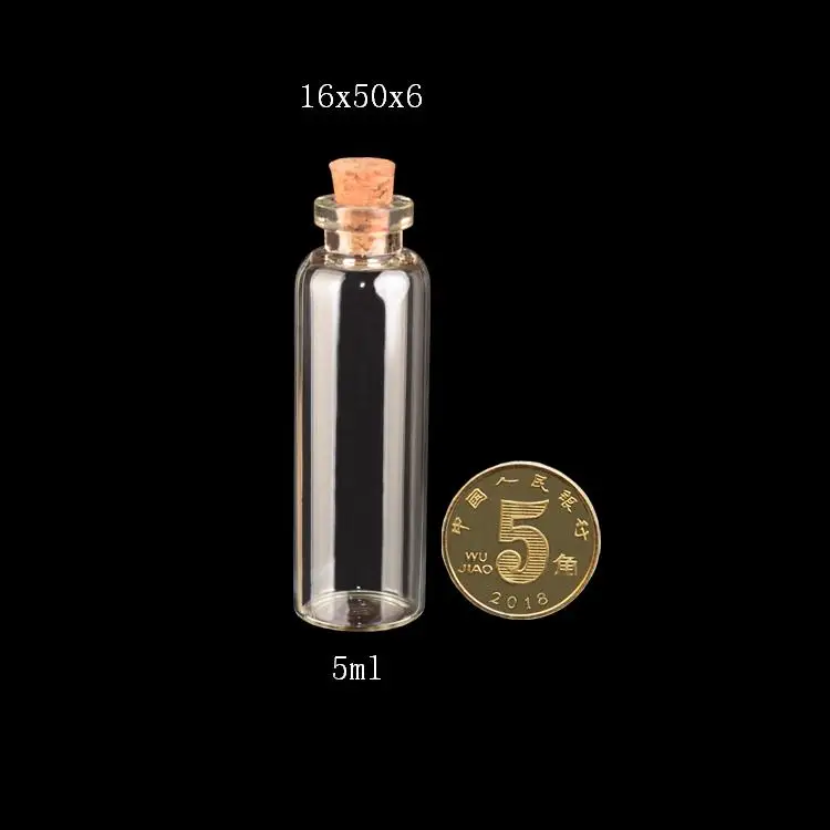 

Пустые стеклянные бутылки 5 мл с пробкой, 10 шт./лот, 16x50x6 мм, DIY прозрачные стеклянные банки, контейнеры, флаконы, подвески