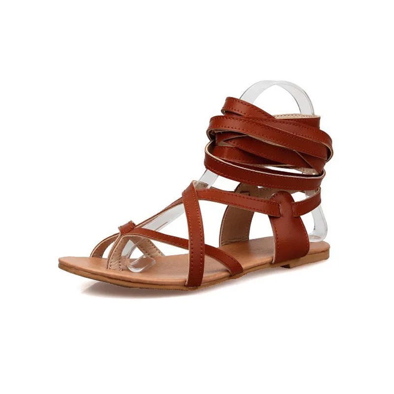 Женские однотонные сандалии гладиаторы на плоской подошве летние туфли