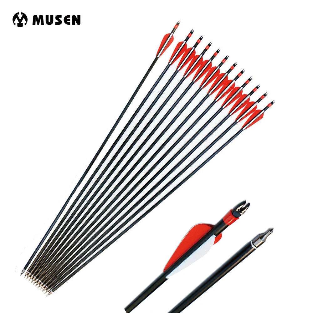 

31 inches OD 8mm Spine 500 Archery Hunting Arrow Fiberglass Shaft Shooting Arrows Red White Feather Practice Target Arrows