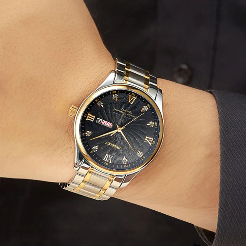Часы BINSSAW мужские кварцевые механические водонепроницаемые из нержавеющей стали