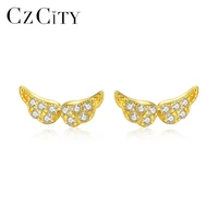 czcity genuine sterling silver 925 angels wings stud earrings for women sparkling fine earrings jewelry christmas gifts bijoux