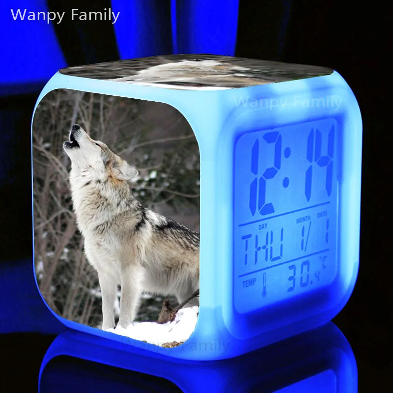 Arctic wolf Alarm Clock For Children's room bedroom Desktop Multifunction Color Change Digital Clocks | Дом и сад