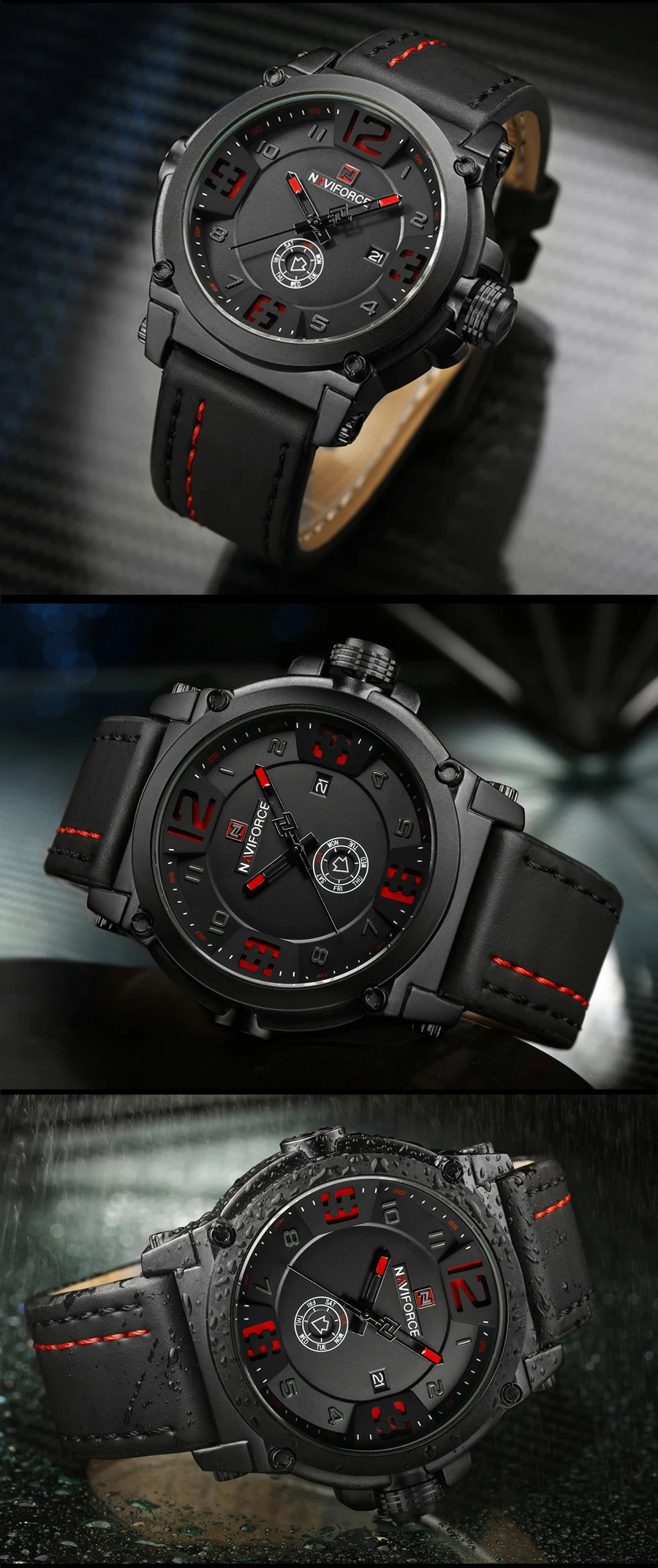 Naviforce модные спортивные кожаные роскошные часы мужские водонепроницаемые мужские наручные часы со светящимся циферблатом мужские наручные часы Reloj Hombre