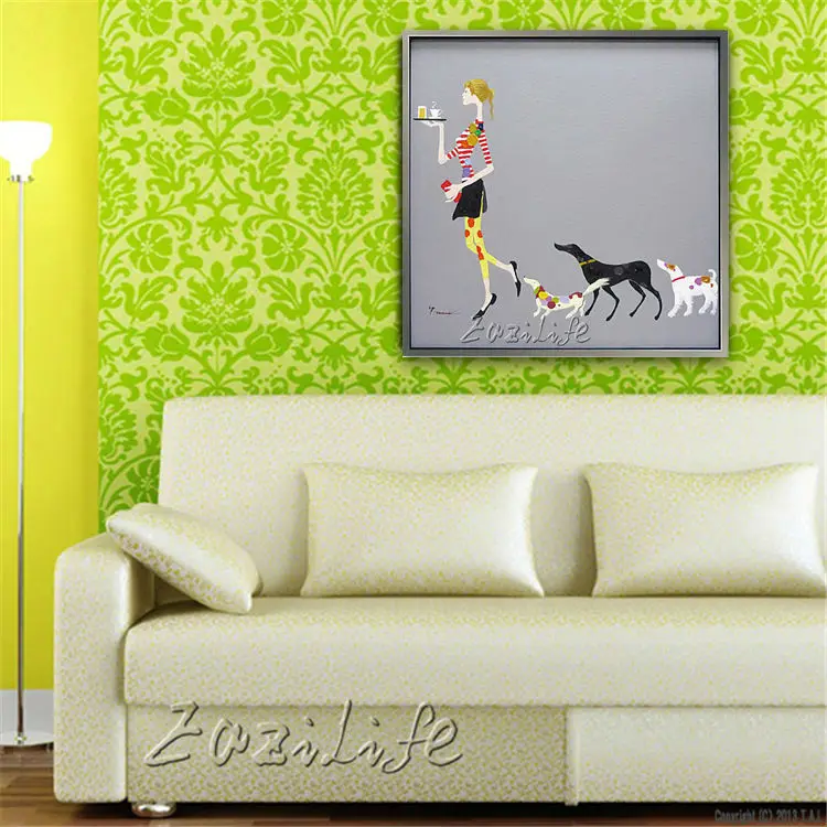 Поп арт человек и собака на холсте Современная абстрактная картина маслом Ручная