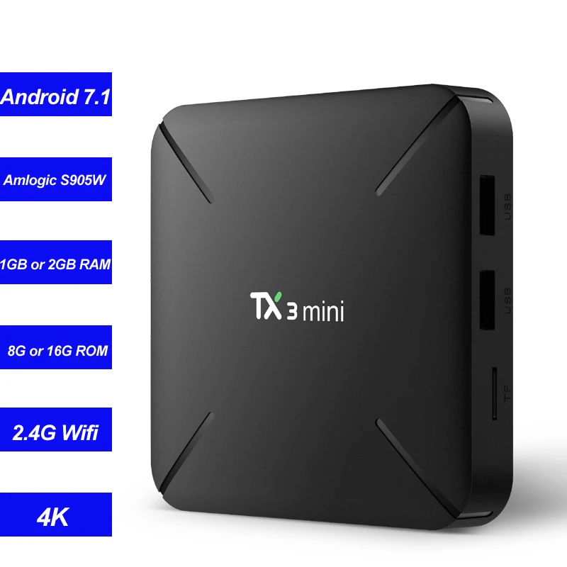 ТВ приставка TX3 для Smart TV Android 7 1 четырехъядерный Amlogic S905W 2 ГБ 16 4K потоковый