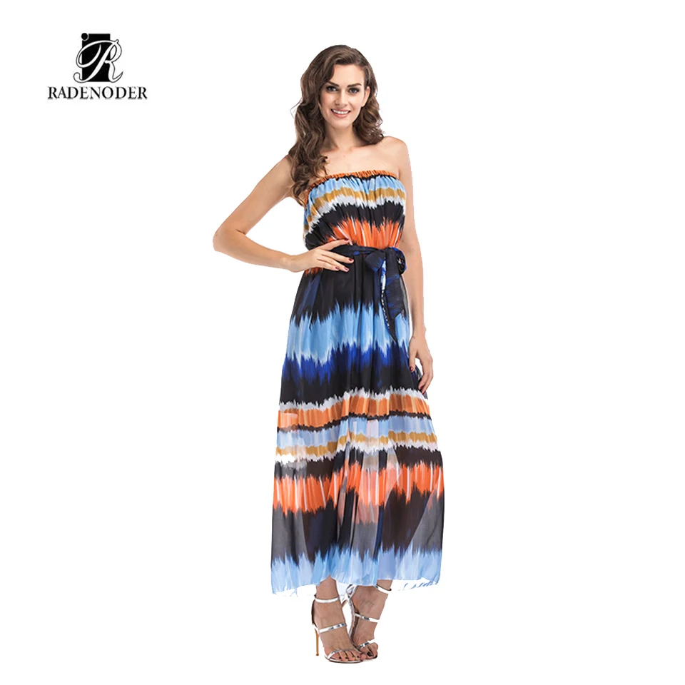 Radenoder 2018 весна лето новый шифон элегантный завернутый груди платье Градиент
