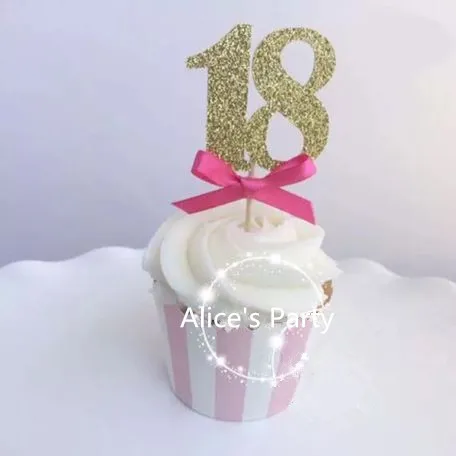 Новинка золотой Топпер для торта 18 украшение на день рождения с розовым бантом