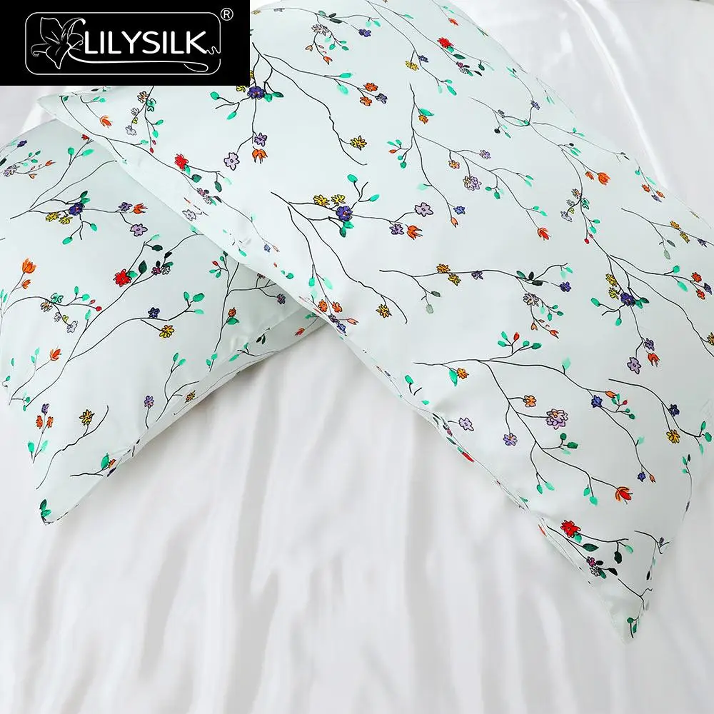 Наволочка LilySilk, 19 Momme, чистый 100 шелк, натуральный шелк, для волос, свежий весенний принт, на молнии, тутового цвета, роскошная красота
