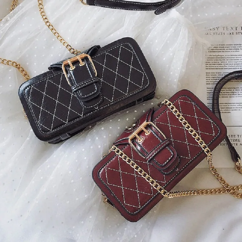 Leather Purses and Handbags with Many Pockets Small Chains Bags Flap Women Messenger Bag High Quality Female Plaid Clutches | Багаж и