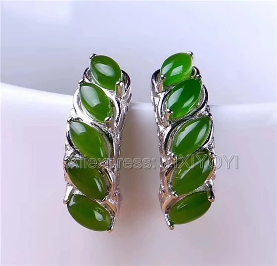 Серьги из стерлингового серебра 925 пробы с зелеными нефритовыми овальными