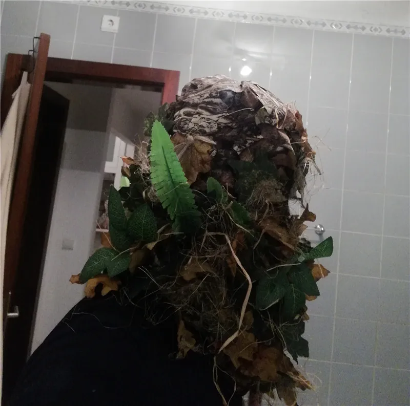 Кленовый лист шаблон Камуфляж ghillie Костюмы же стиль охотничьи шапки капюшон голова сетка глазное отверстие открытие шарф Охотничьи аксессуары