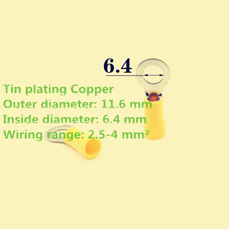 

50PCS/LOT YT609 RV3.5-6 Wire terminals Tin Plated Copper Wire connector 2.5-4 MM2 Cable was Applicable 6 mm Aperture