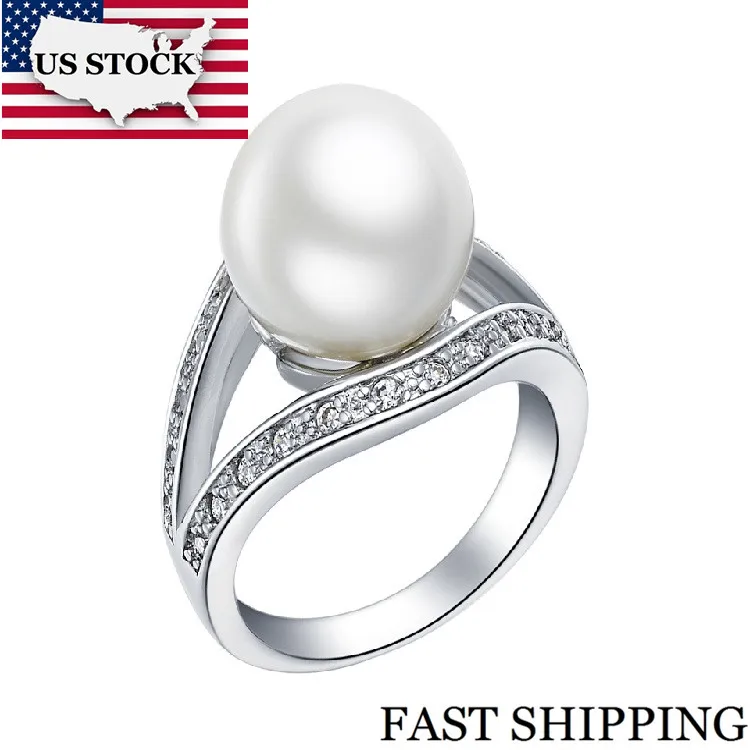 Обручальное Белый красные Черные Имитация Pearl Ring Свадебные серебряные кольца для