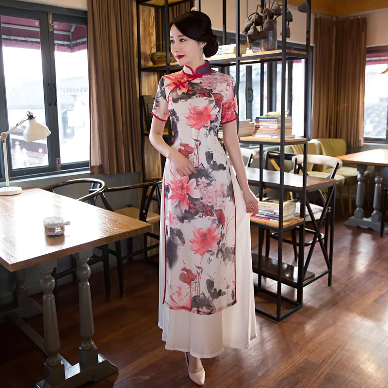Аозай Красный Новый стиль аозай винтажный этнический AoDai короткое китайское