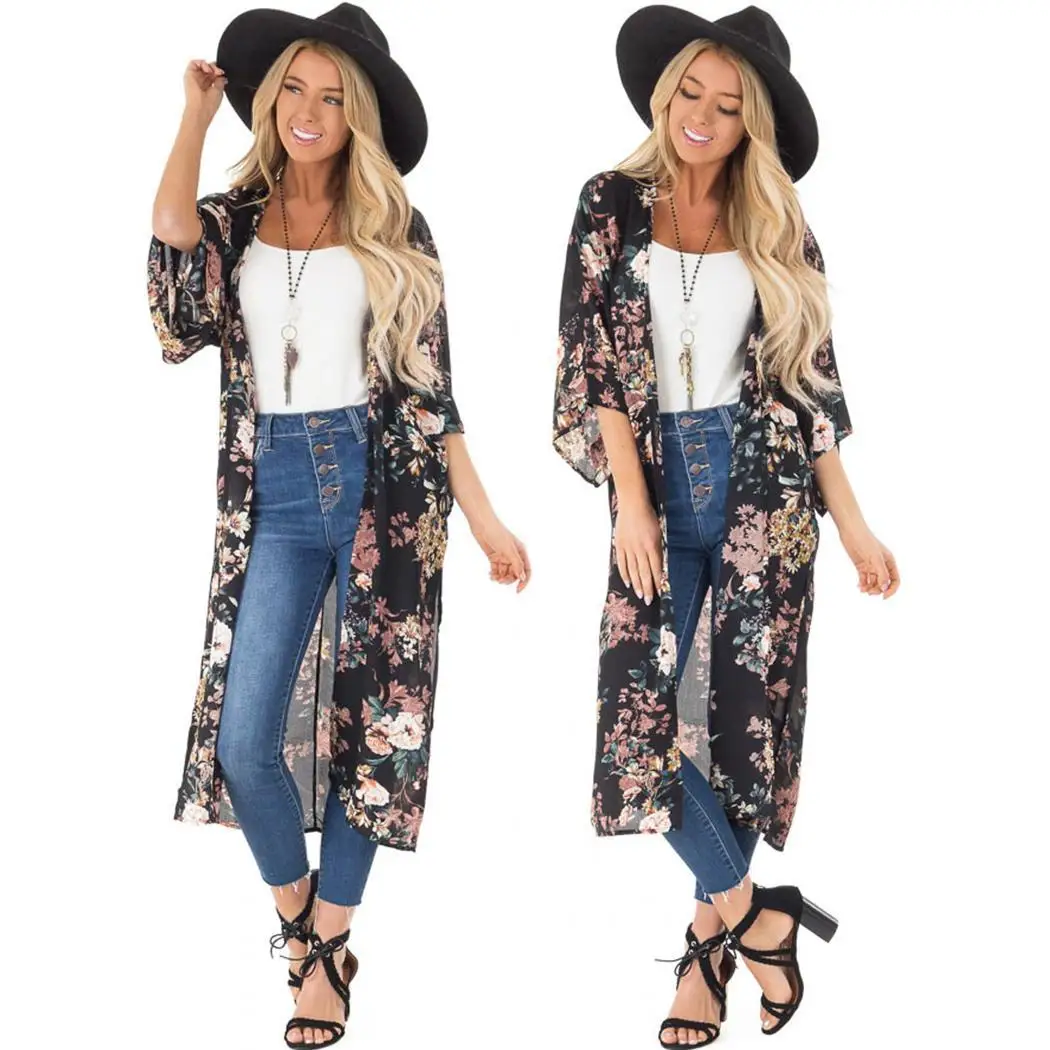 Женский Повседневный Кардиган с цветочным принтом и коротким рукавом открытой