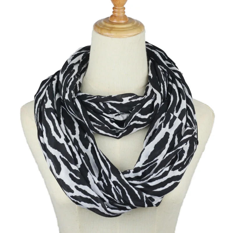 Женский шарф в полоску черно-белый шарф-колечко с принтом зебры мягкая шаль |
