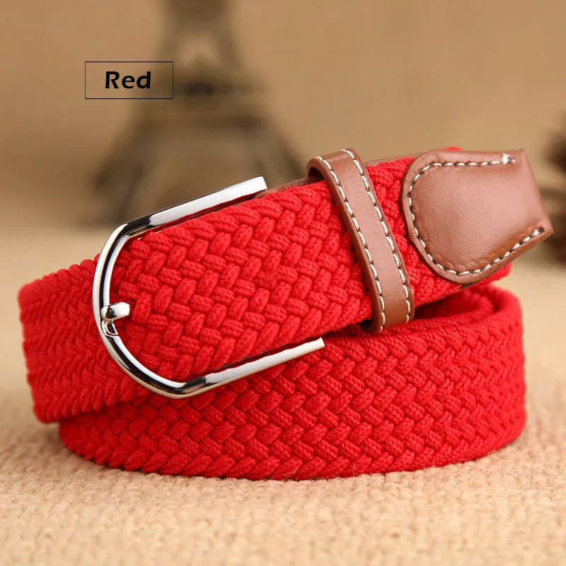 Red MEDYLA 100-120x3.2cm New mens casual Stretch Woven Belt Women's Child Elastic Belts For Jeans knitted belts - Цвет: Red