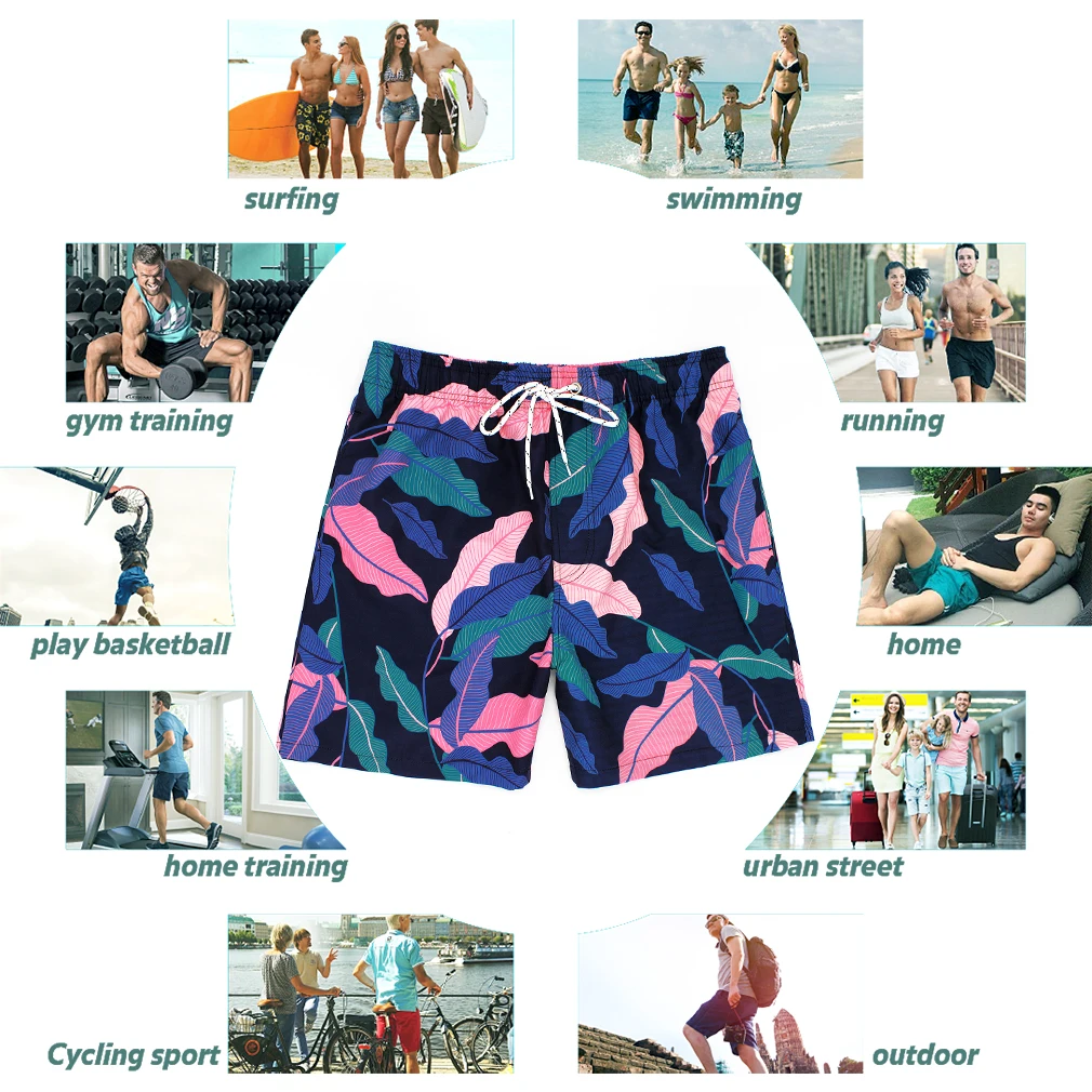 

AIMPACT Mens Swim Trunks 3D Print Colrful Leaves Quick Dry Swimsuits Beach Board Shorts with Mesh LiningAM2198