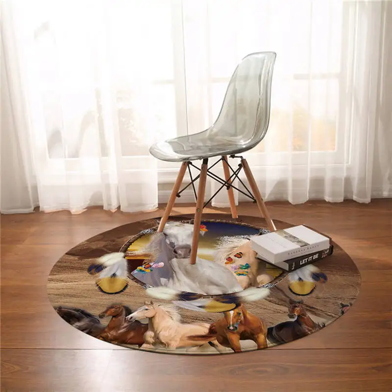 1 BeddingOutlet 3D Animal Floor Mat Dreamcatcher Round Carpet Galloping Wild Horse Area Rugs Butterfly Non-slip Yoga Mat 150cm - Цвет: 1