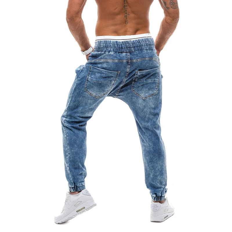 Обтягивающие джинсы синие в стиле хип-хоп Длинные Стрейчевые Hombre Slim Fit Модные