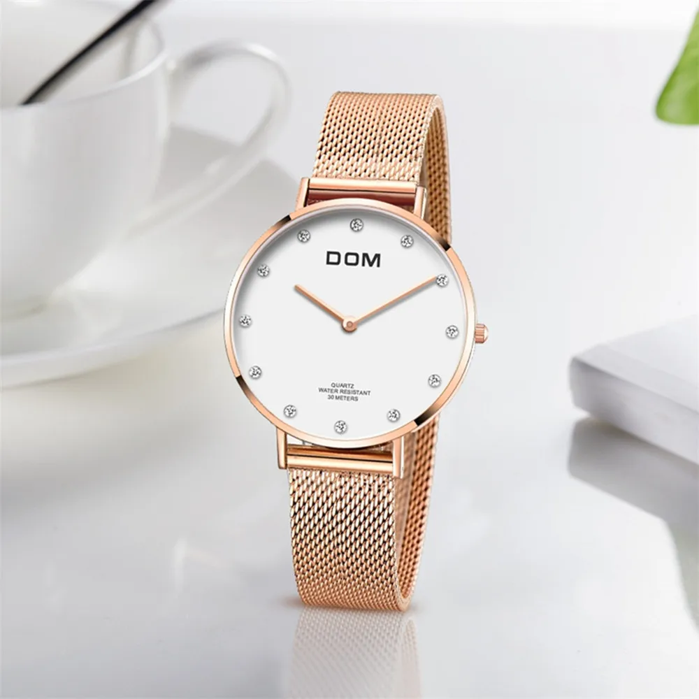 Женские кварцевые часы DOM водонепроницаемые из нержавеющей стали | Наручные