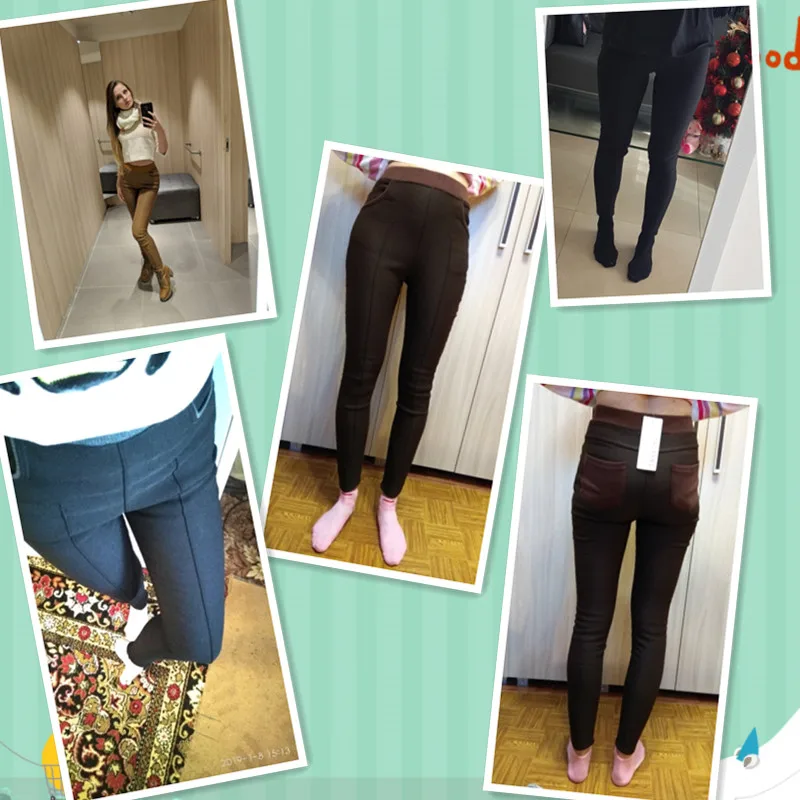 

Women Winter Warm Cotton Pants High Waist Elastic Ankle Length Casual Plus Size S-6XL Thick Fleece Ladies Patchwork Pencil Pants