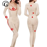 women slimming full body shapers waist trainer bodysuits long sleeves open butt corset