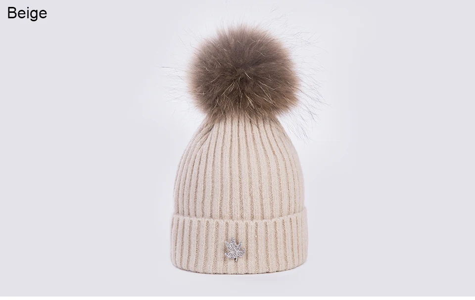 Ralferty Leaf Beanies Skullies помпон из меха енота шапка для женщин женские вязаные теплые зимние шапки лыжи gorros прочная чашка