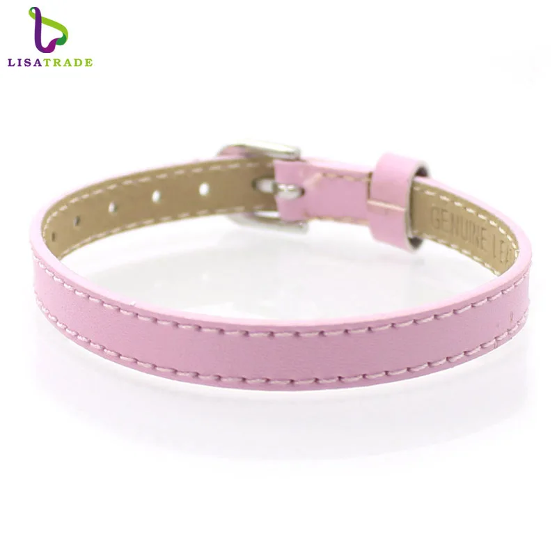 Pink 8 мм браслет из натуральной кожи DIY браслет подходит 8 мм скользящие подвески/Скользящие буквы для женщин и мужчин ювелирные изделия высокого качества LSBR016 - Окраска металла: Pink