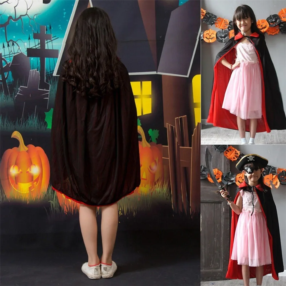 Halloween Cosplay Vampire Witch Cloak Childrens Adult Costume Dracula Devil Cape Black Red Double Robe | Дом и сад