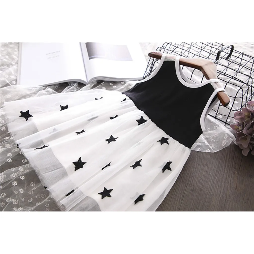 girls summer dresses Children Kids Sleeveless Vest Splicing Stars Print Gauze Princess Dress teenager dress vestido#DA | Детская одежда