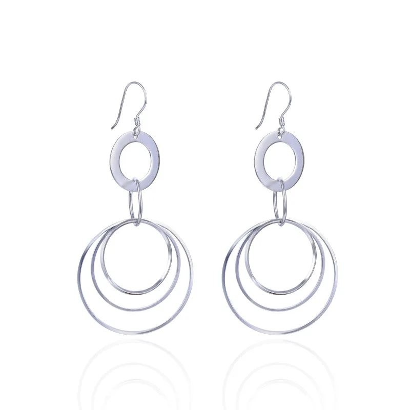 

YJAR001984 New Fashion S925 Silver Earrings Fashionable Double Ring Multi-layer Jewelry Women Ear Ornaments