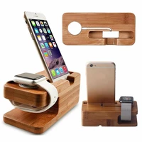 2 in 1 real bamboo wood desktop stand for ipad tablet bracket docking holder charger for iphone charging dock for apple watch