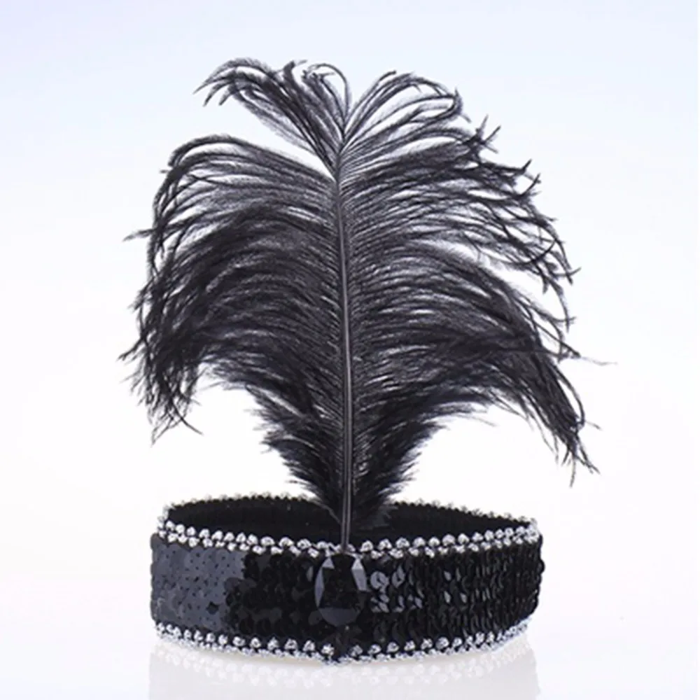 Винтаж Перо повязка сияющая пайетками костюм лента для волос головной убор|feather