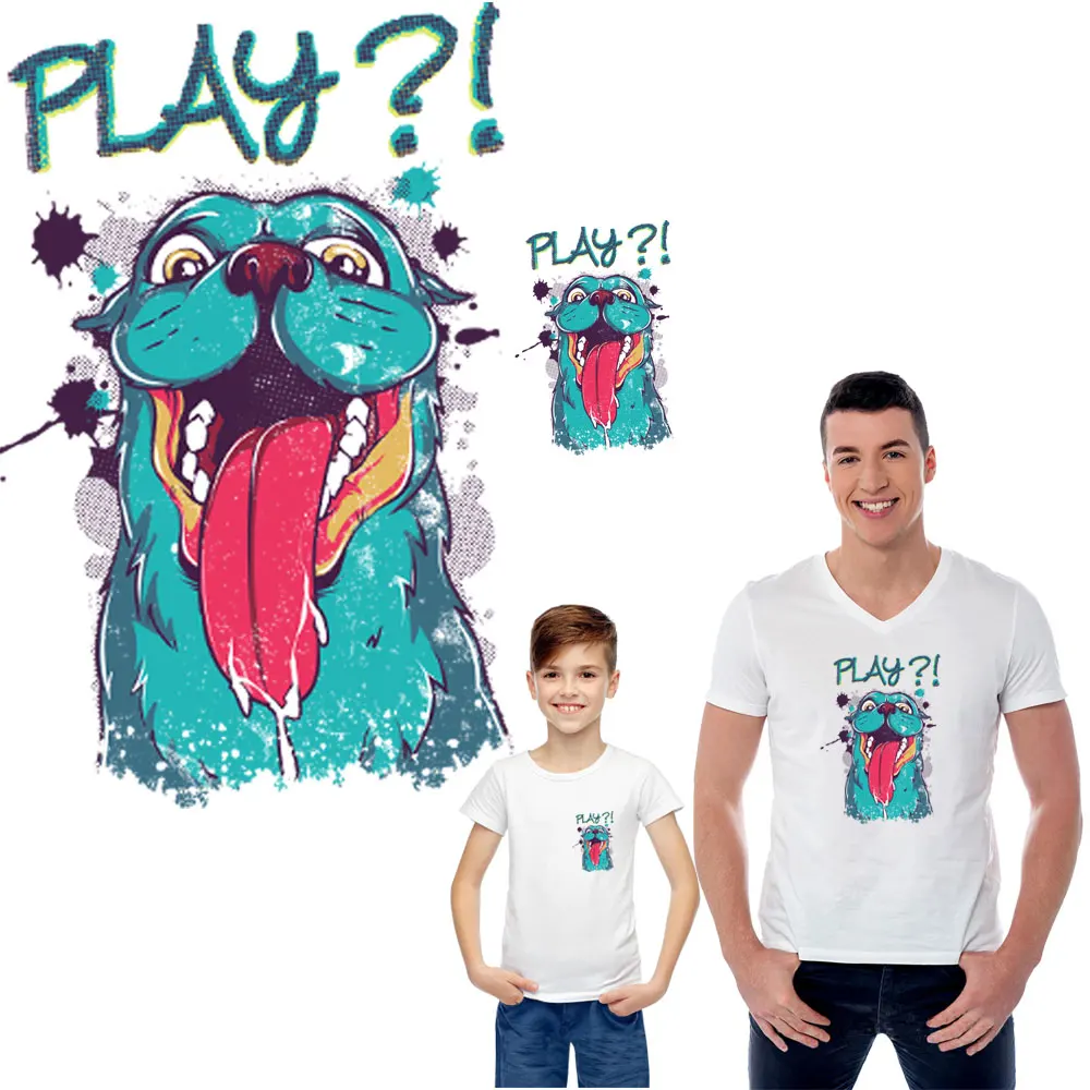 

funny play dog ironing stickers patches for clothing transfert thermocollants t-shirt applique washable heat transfer patch ropa
