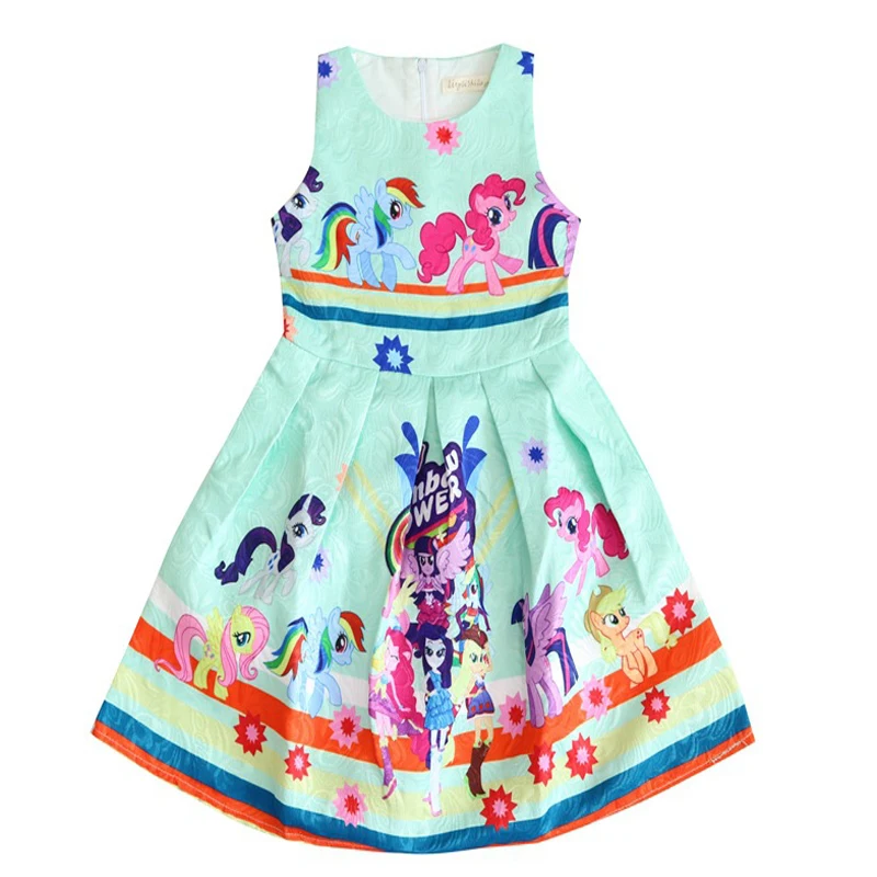 2018 Robe file От 3 до 10 лет My little Girls летнее платье без рукавов с принтом тролли