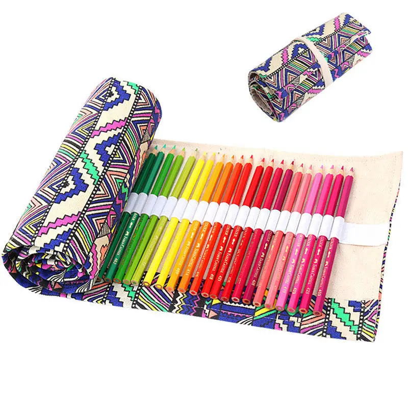 32/48/72 Hole Canvas Wrap Roll Up Pencil Case Pen Cosmetic Bag Holder Storage Pouch | Дом и сад