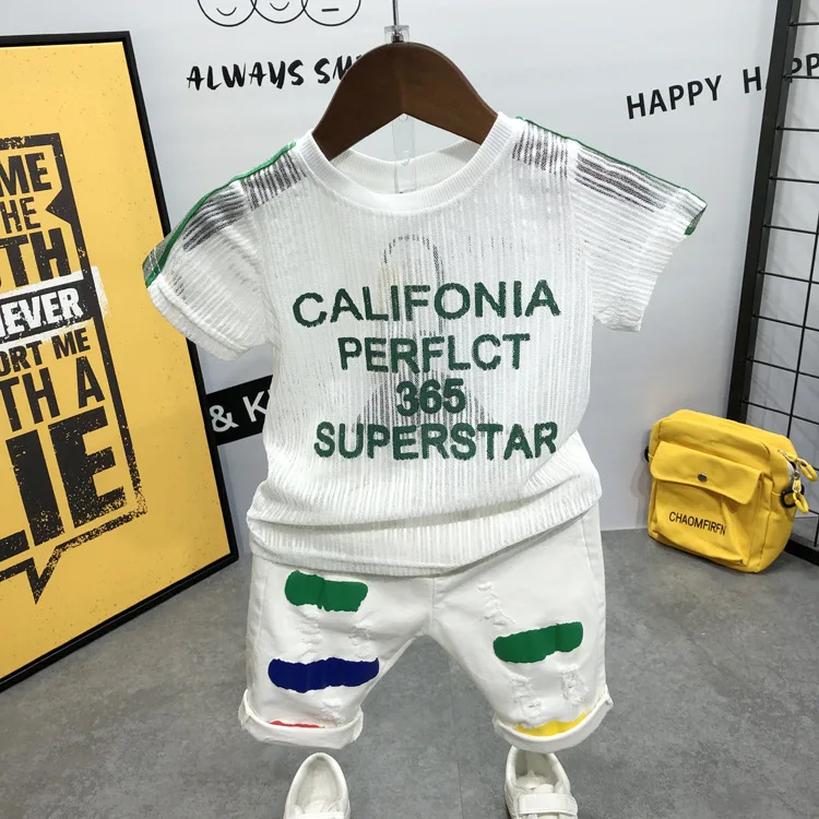 Летняя повседневная одежда для маленьких мальчиков комплекты одежды детей с