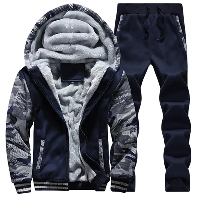 Bumpybeast Мужская спортивная одежда зимние модные брендовые Топы+ брюки наборы повседневная облегающая, бархатная теплая Высококачественная Мужская одежда - Цвет: Тёмно-синий