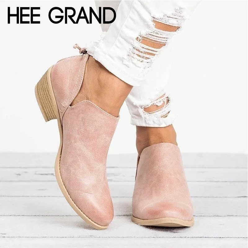 HEE GRAND/модные женские ботинки из искусственной кожи однотонные ботильоны с