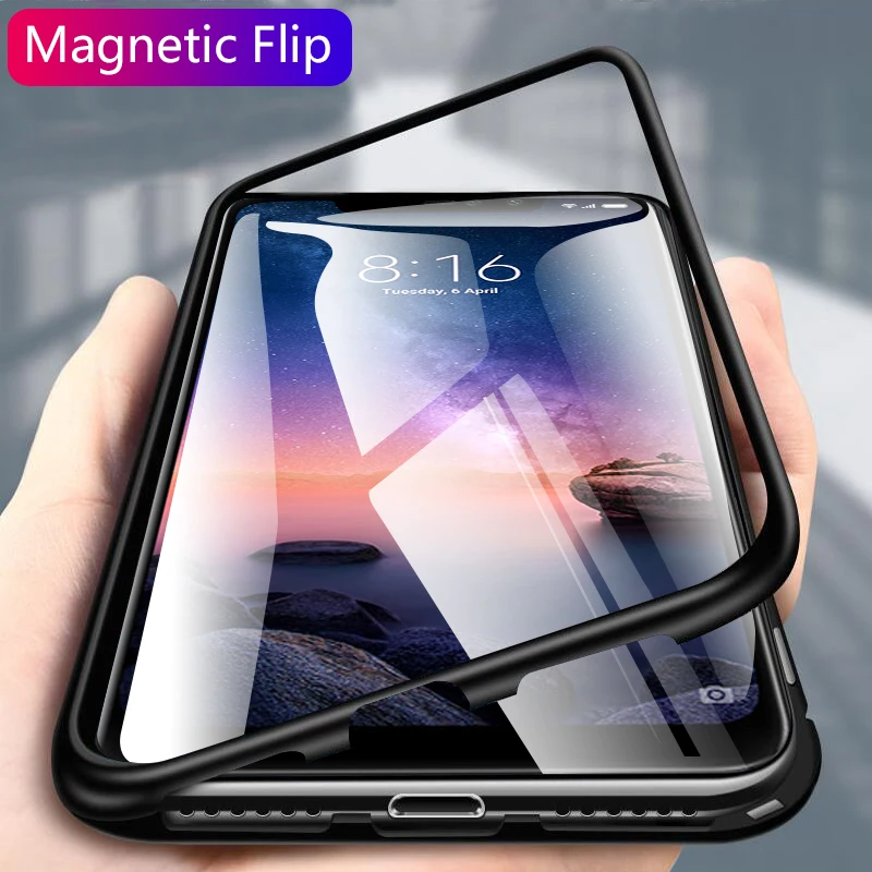 CHYI for xiaomi redmi note 5 Built-in Magnetic Case Tempered Glass Magnet Adsorption 6 pro back cover |