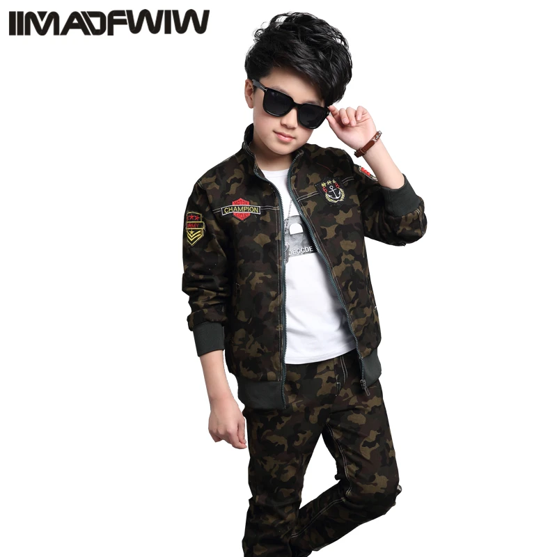 

Spring & Autumn Cotton Blend Boy Girls Sets New 2021 Korean Version Lapel Fashion 2-Piece Camouflage Casual Children's Clothing