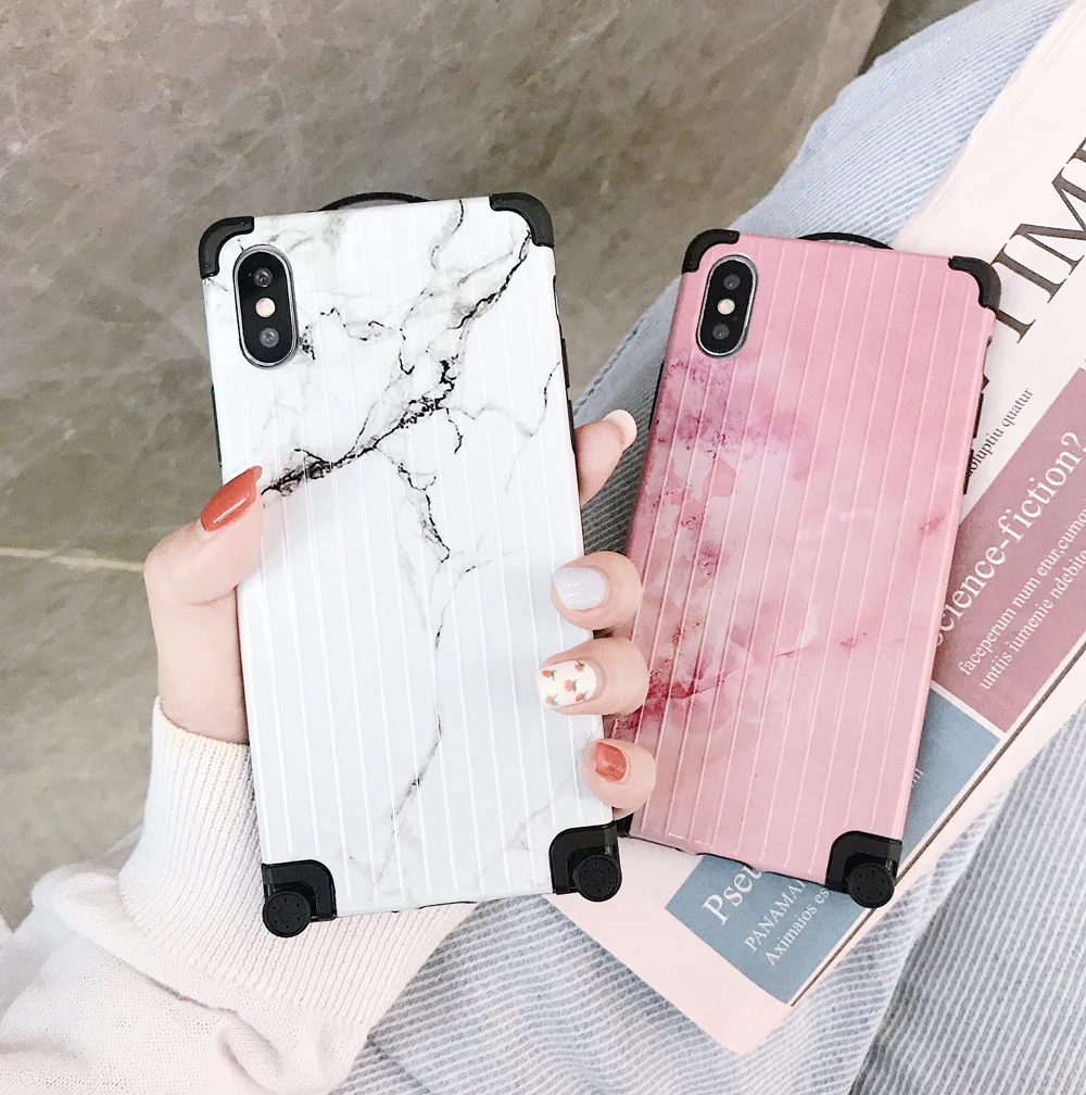 Luggage Phone Case for Iphone XS MAX XR Fashion Marble 8 7 6 6S Plus Four Corners Wheels Anti-knock Conque | Мобильные телефоны и