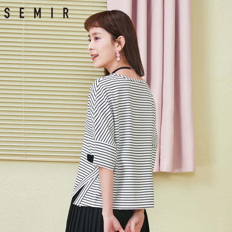 SEMIR футболка с короткими рукавами для женщин свободные полосатые футболки Осень