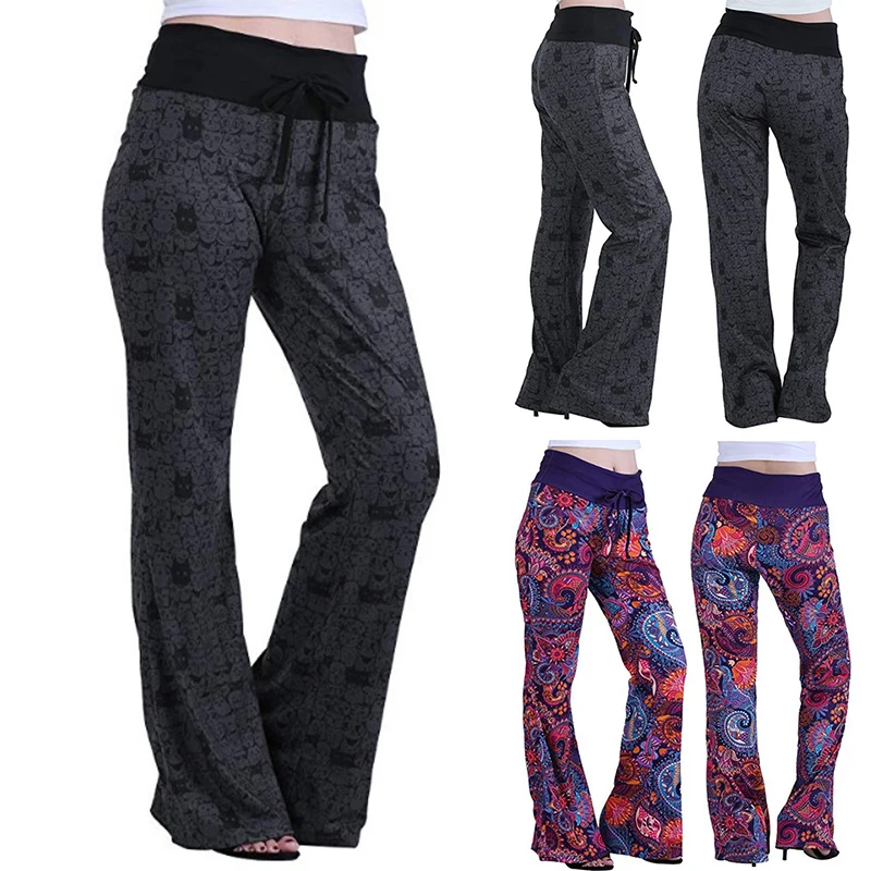Новинка 2019 женские брюки клеш с принтом в стиле бохо высокая эластичная талия