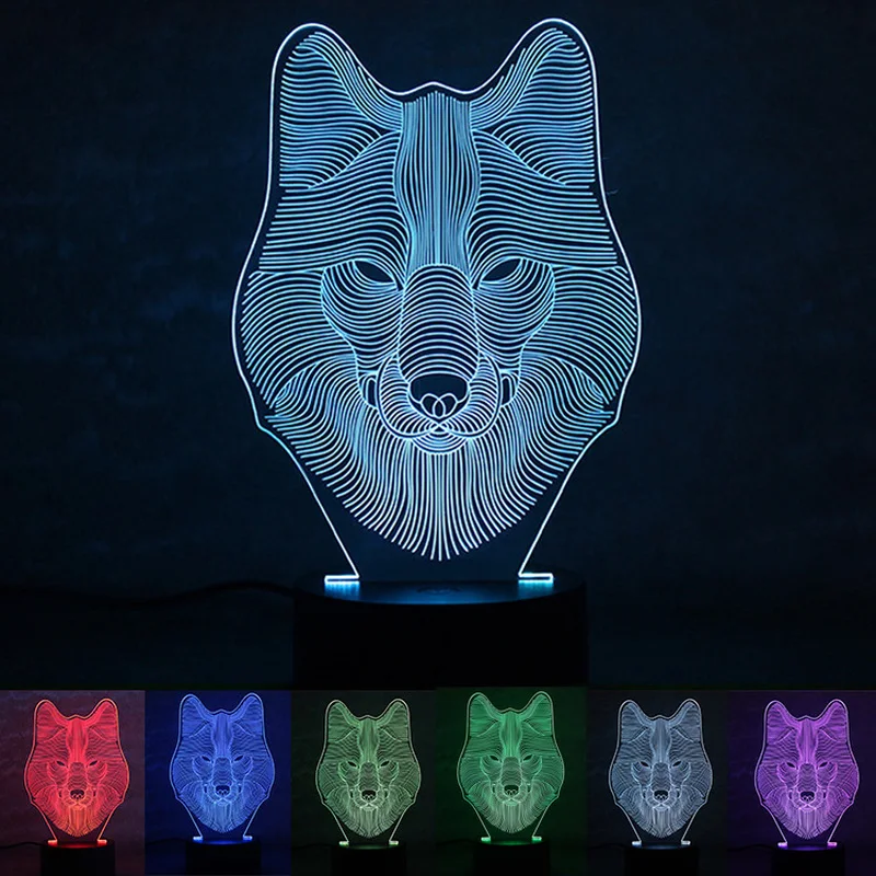 USB Powered Wolf 3D ночник светодиодный настольная лампа Новинка подсветка Сенсорное украшение атмосферное освещение использование для дома отеля... от AliExpress WW