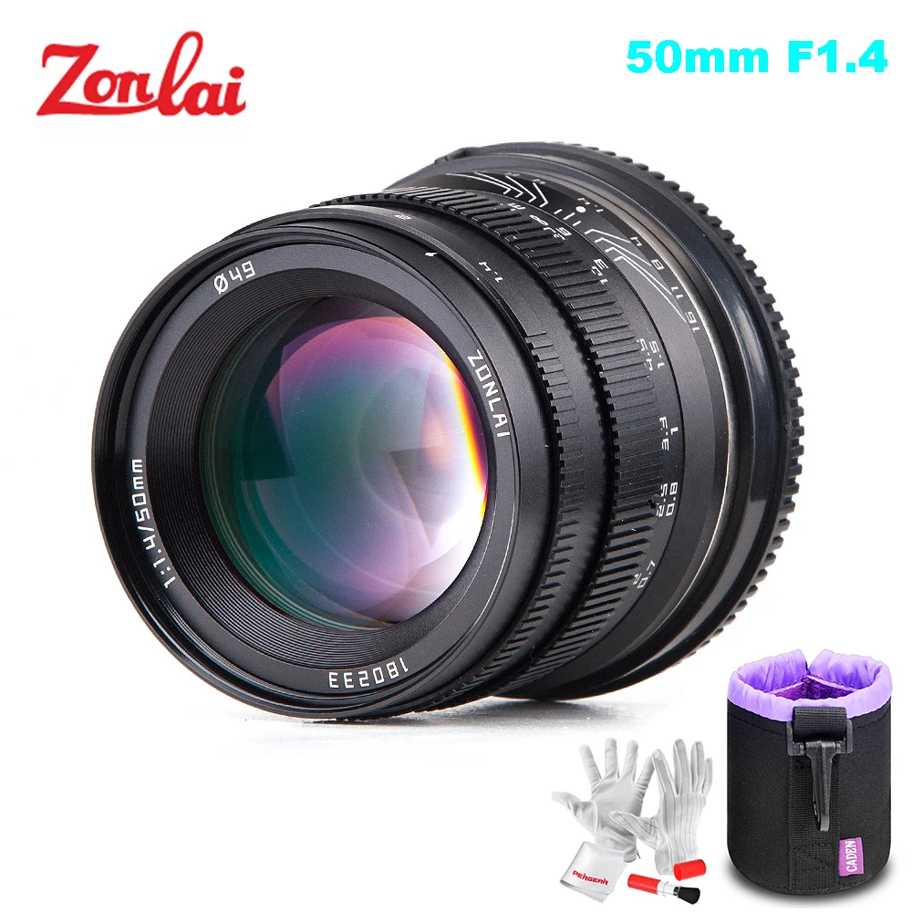 Zonlai 50 мм F1.4 Prime объектив с большой диафрагмой ручная фокусировка сумкой для Sony E