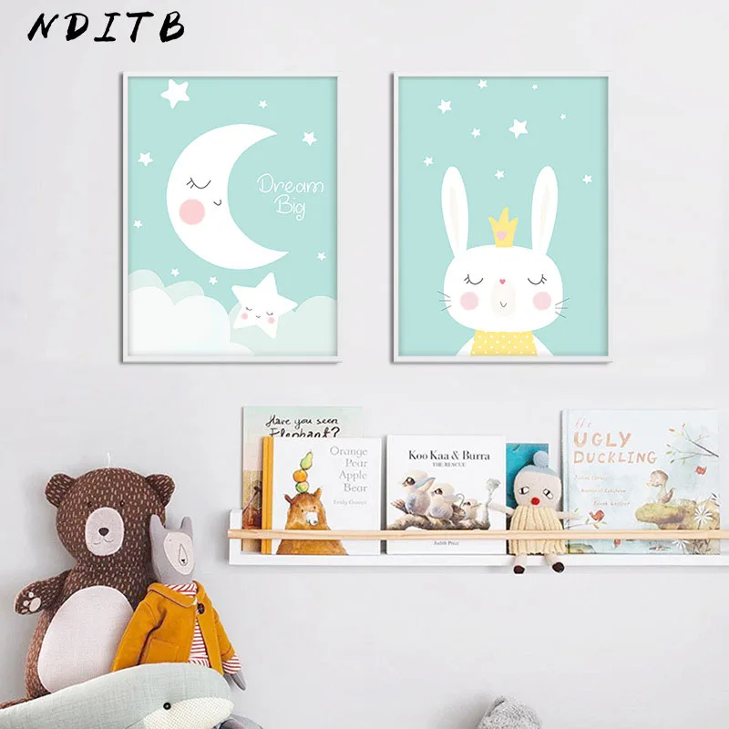 NDITB мультфильм кролик луна холст постеры Nurser печать настенная живопись